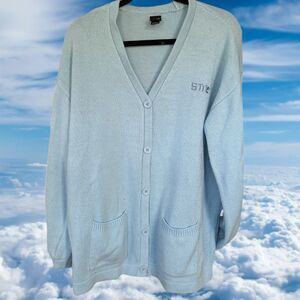 Disney Cardigan Sweater Women Size Large Blue Lilo & Stitch Knit